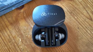 Final ZE8000 MK2 in-ear headphones top down view of earbuds in case