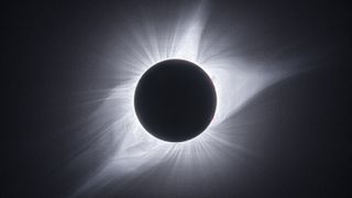 The great North American total eclipse. This is the moment when the sun's corona is visible at 100% totality, with huge plasma erupting on the suns surface, this is many times larger than planet Earth and is about 27 million degrees Fahrenheit.