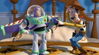 Woody and Buzz in Toy Story.