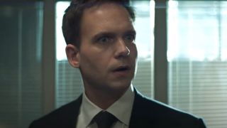 Close-up of Patrick J. Adams' Philip stressed out in Plan B