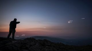 The composite image shows the planetary parade, along with the moon, during the early hours of June 1.