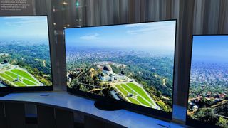 Panasonic Z95A OLED TV photographed on a stand at CES 2024