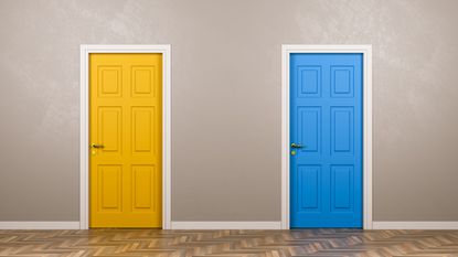 choice conept with a yellow door next to a blue door