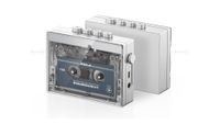 The FiiO CP13 portable cassette player in a transparent finish on a white background.