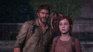 A screenshot of Ellie and Joel during the PS5 game, The Last of Us Part 1.