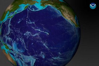 map showing depth of Pacific Ocean near Japan.