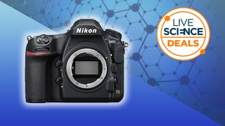 Nikon D850 on a blue background