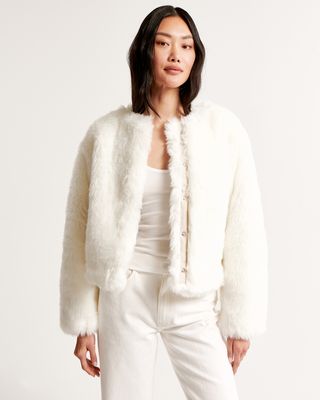 Winterized Collarless Faux Fur Jacket