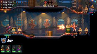 A Dieselbot firing at a member of the crew in SteamWorld Heist 2.