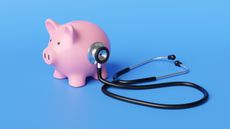 A piggy bank and stethoscope.