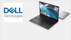 The Dell logo over the image of a laptop