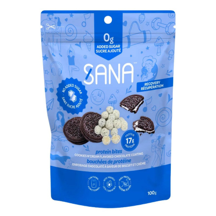 Front of Sana Sweet Life Protein Chocolate Bites High Protein Low Carb Chocolate Cookies And Cream
