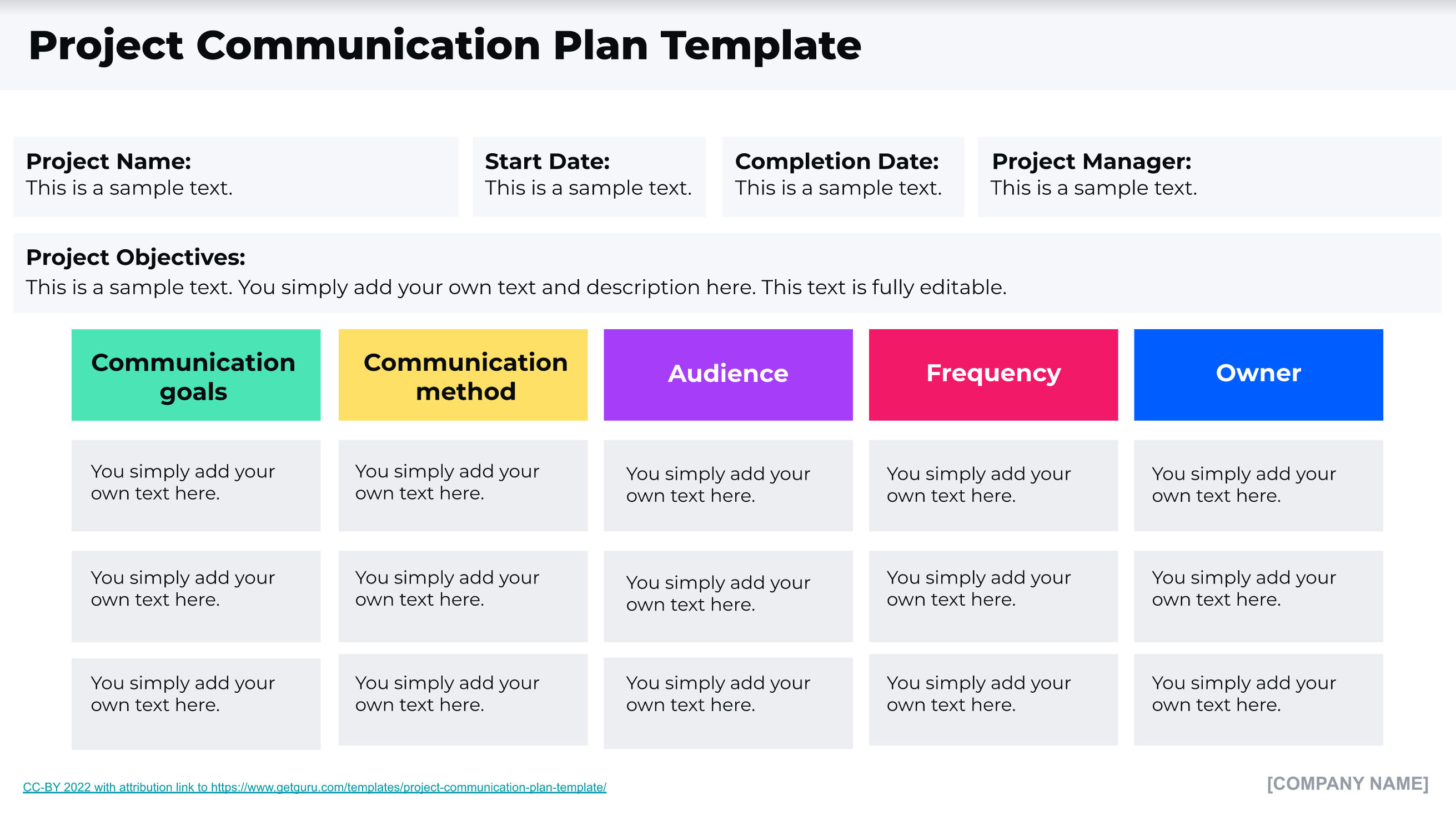 Project Communication Plan Template