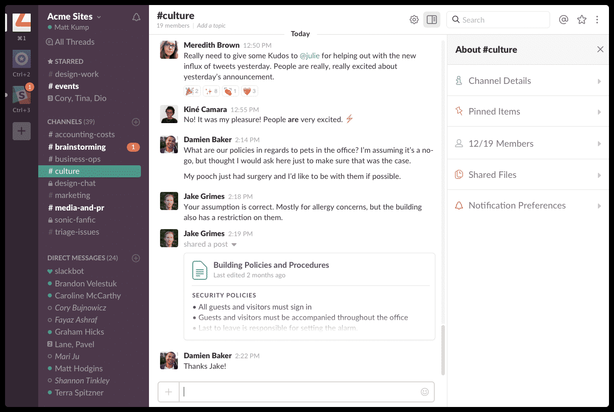 Slack chat example