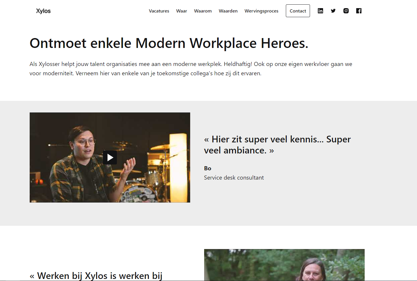 Xylos testimonial page on careers site