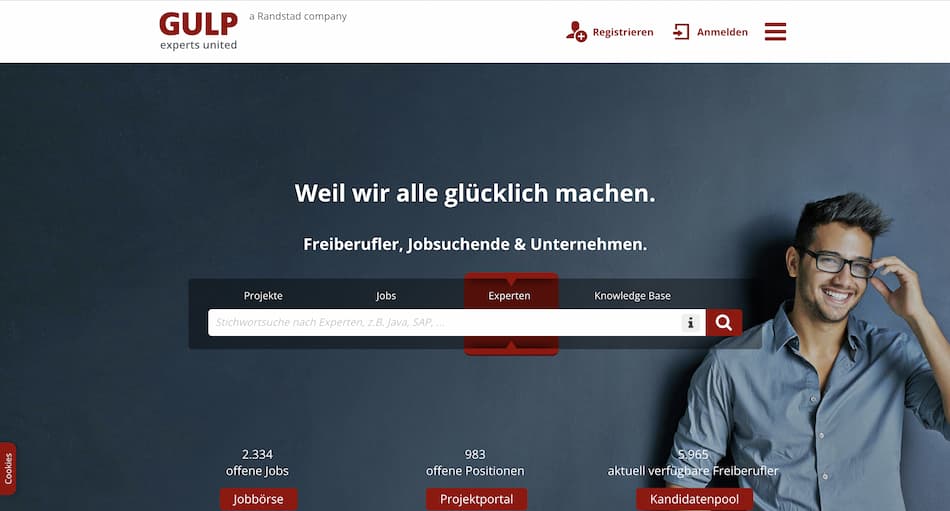 Gulp.de Startseite Suchfunktion Screenshot