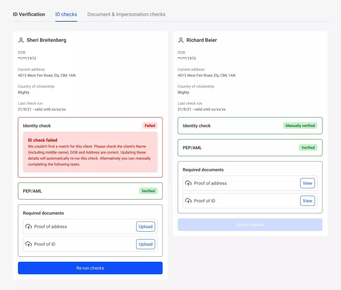 A screenshot of Acre's electronic ID verification checks