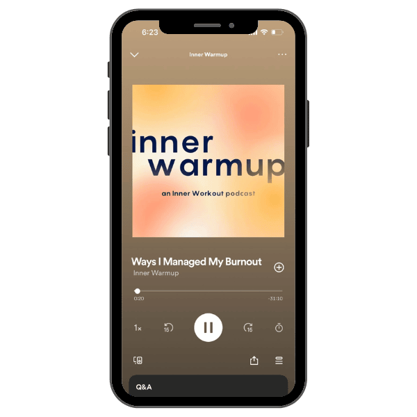 The Inner Warmup podcast playing on an iPhone
