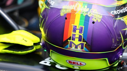 Hamilton rainbow helmet