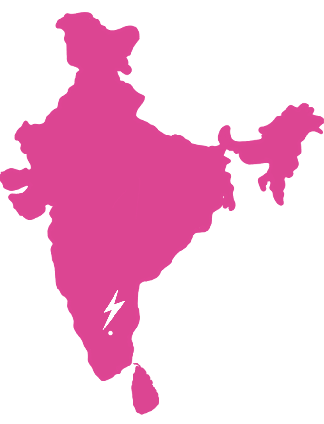 Map of South Asia showing where our Panneer Roses are harvested (southern India in Denkanikottai, Tamil Nadu).