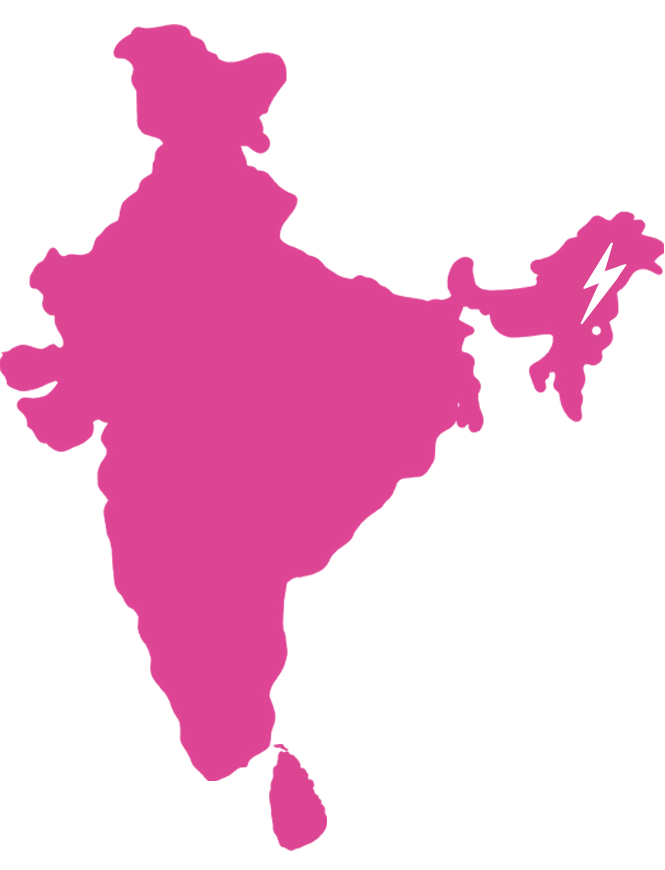 Map of South Asia showing where our Sirārakhong Hāthei chillies are harvested (north-eastern tip of India, in Manipur).