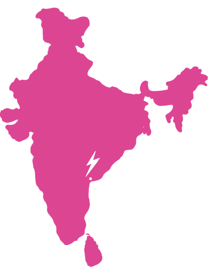 Map of South Asia showing where our Guntur Sannam chillies are harvested (south-east India in Andhra Pradesh).