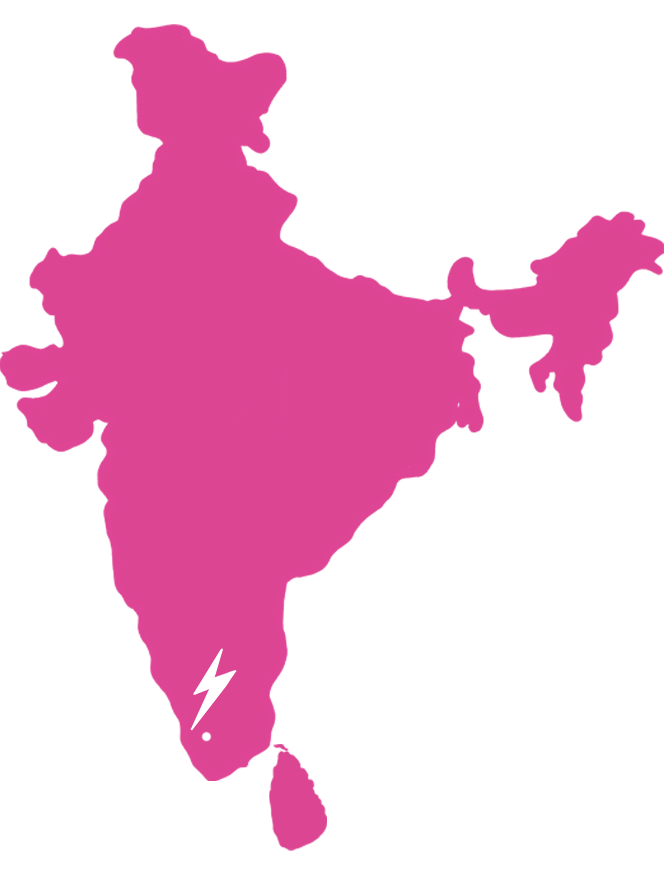 Map of South Asia showing where our Anamalai nutmeg is harvested (south-western India in Anamalai, Tamil Nadu).