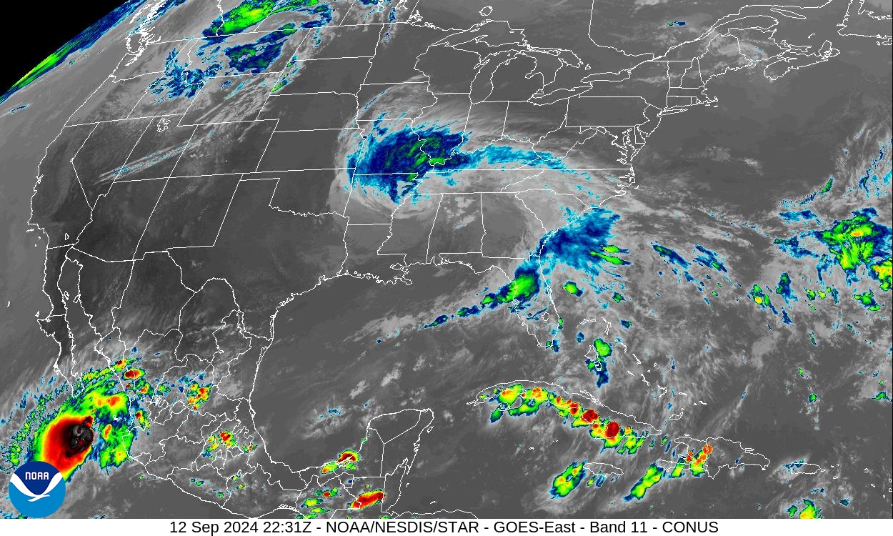 Band 11 - 8.4 µm - Cloud Top - IR - 12 Sep 2024 - 2231 UTC