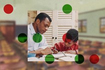 illustration of a parent helping a child with homework