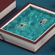 Two swimmers in a pool inside of a book.