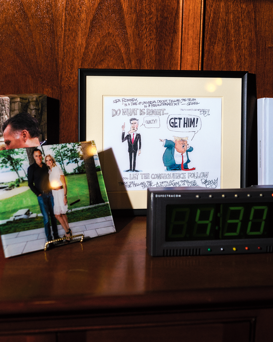 A photograph of a desk in Mitt Romney's Senate office.