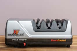 The Chef'sChoice Trizor XV knife sharpener, our pick for best knife sharpener