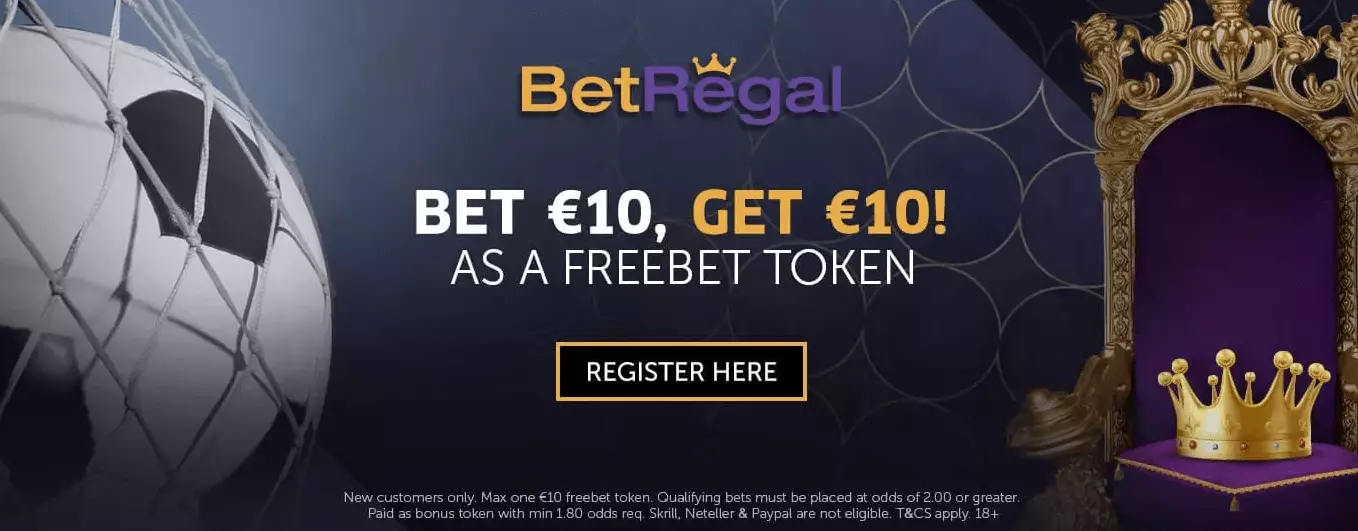 Betregal bet €10 get €10 as free bet token