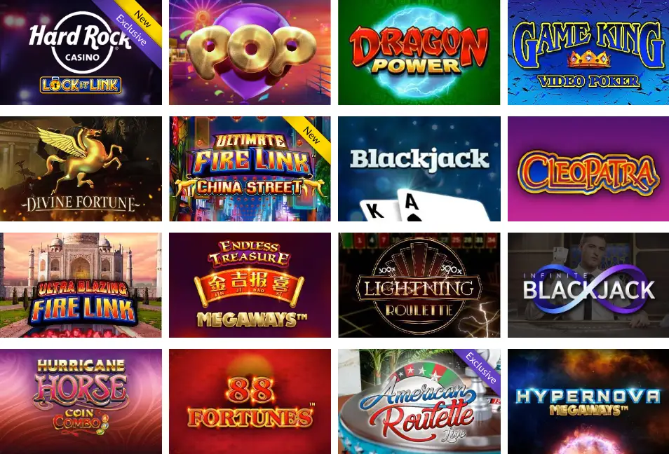 Hard Rock Online Casino Game Selection