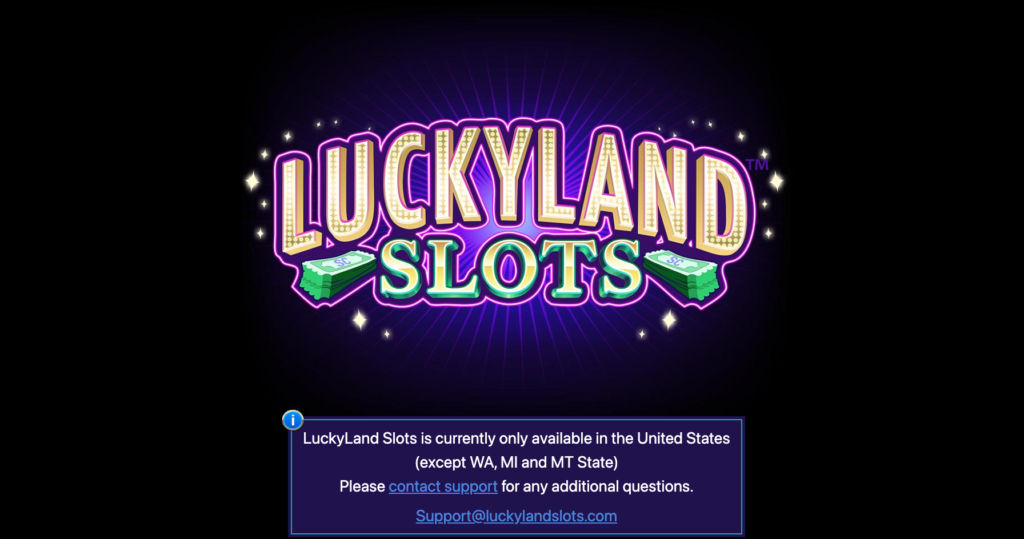 LuckyLand Slots home page screenshot