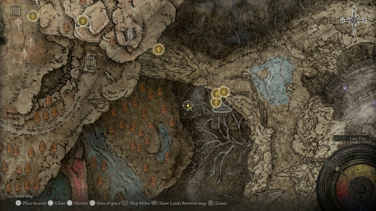 A map showing the location of a weapon in Elden Ring: Shadow of the Erdtree