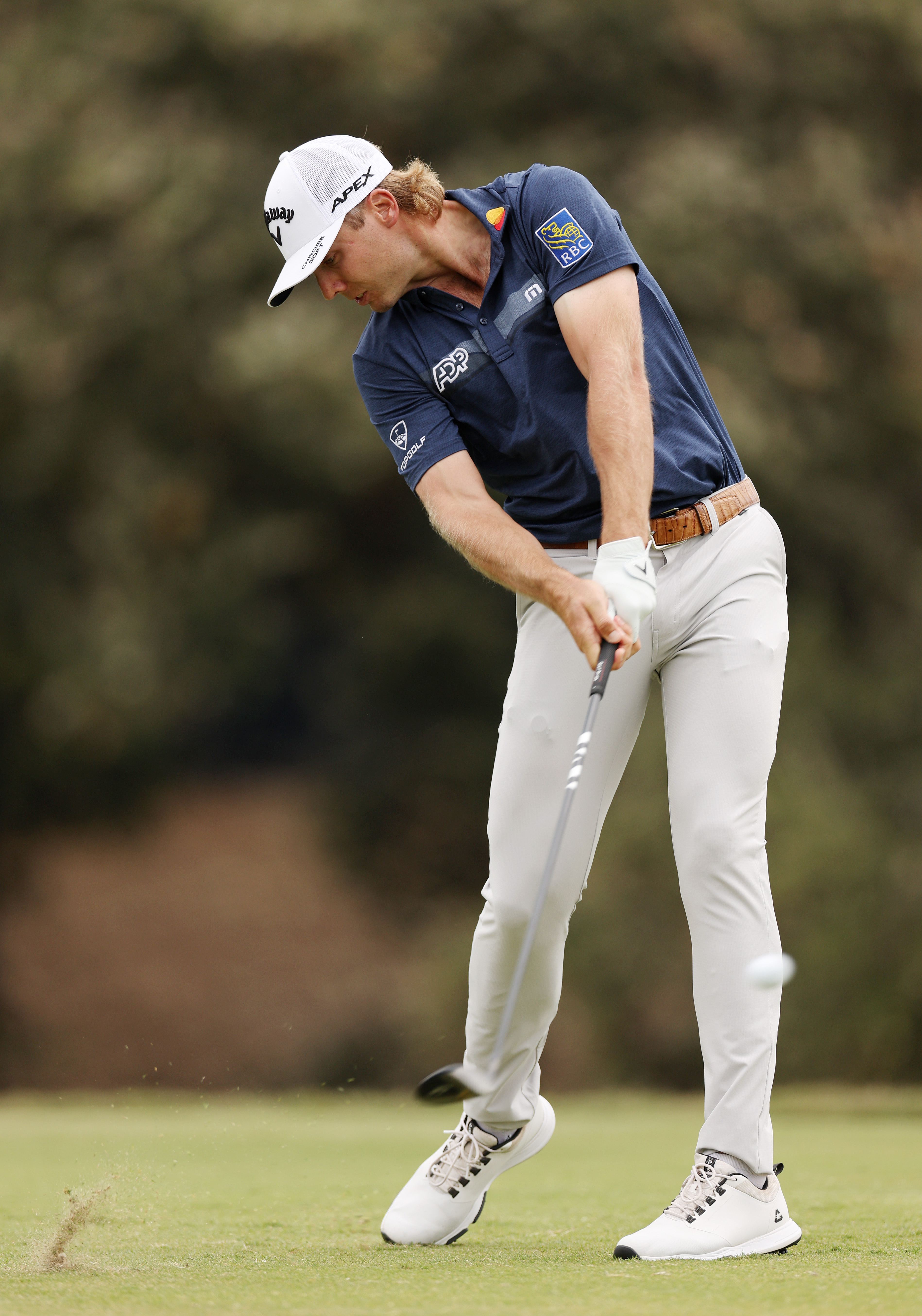 Sam Burns of the United States plays his shot from the 12th tee during the first round of the 123rd U.S. Open Championship at The Los Angeles Country Club on June 15, 2023 in Los Angeles, California.