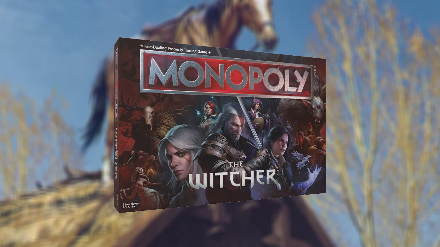 A stock photo of the box art to Monopoly: The Witcher Edition