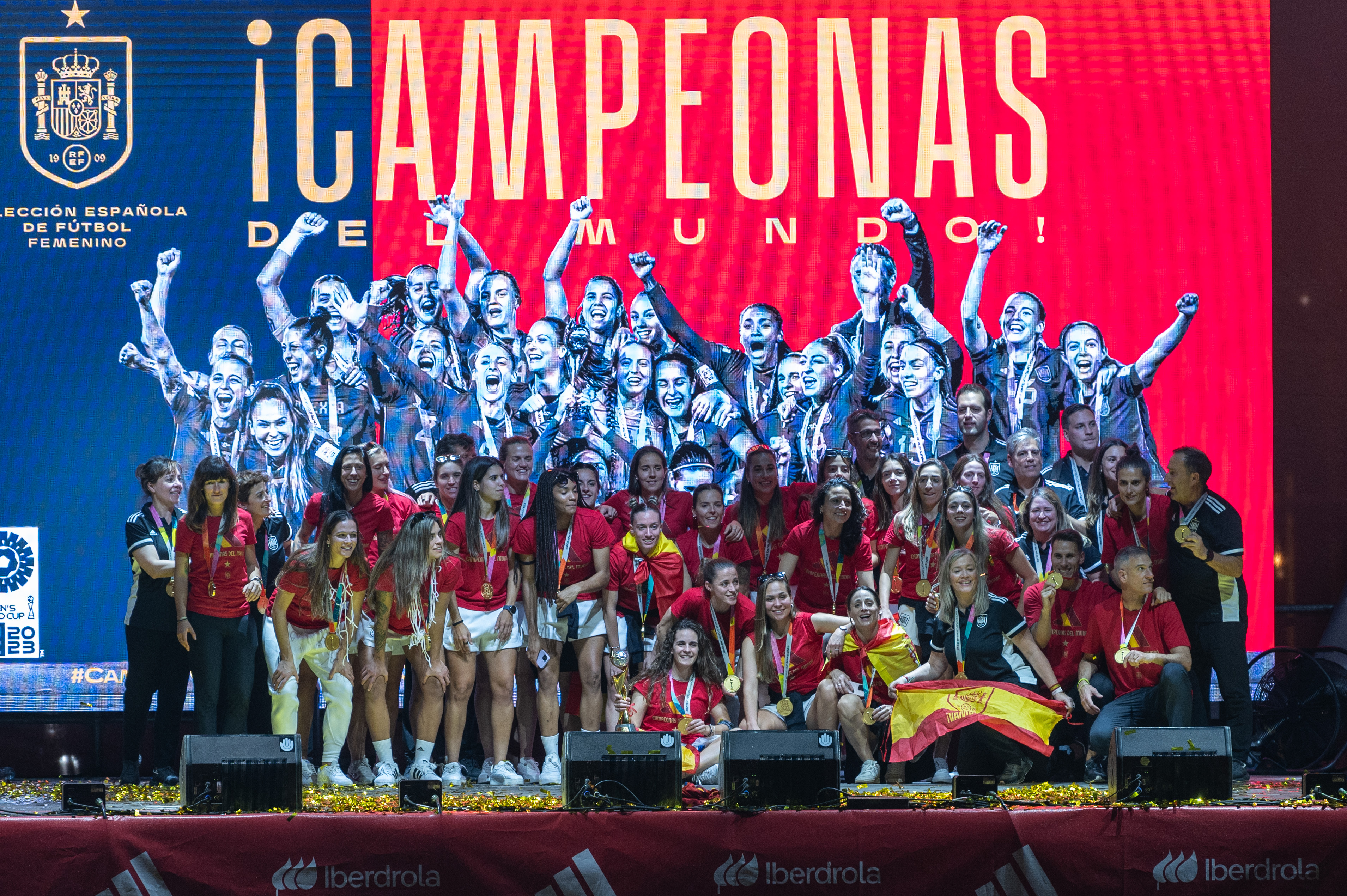 The players of the Spanish women’s soccer team celebrating...