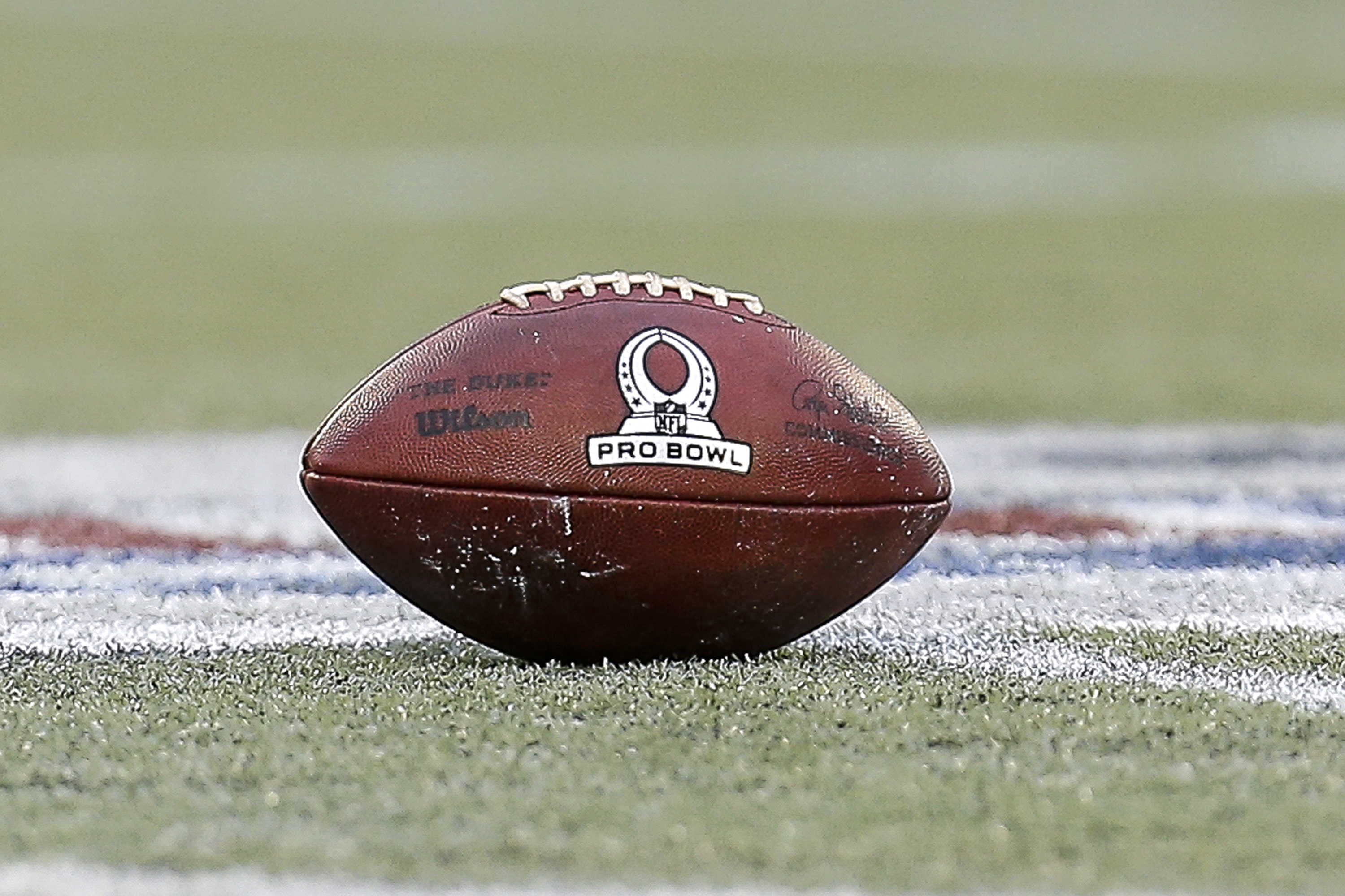 A general view of the “Duke” Wilson Official NFL football at mid-field with the Pro Bowl Logo on it during the game at Camping World Stadium on January 28, 2018 in Orlando, Florida. The AFC defeated the NFC 24 to 23.