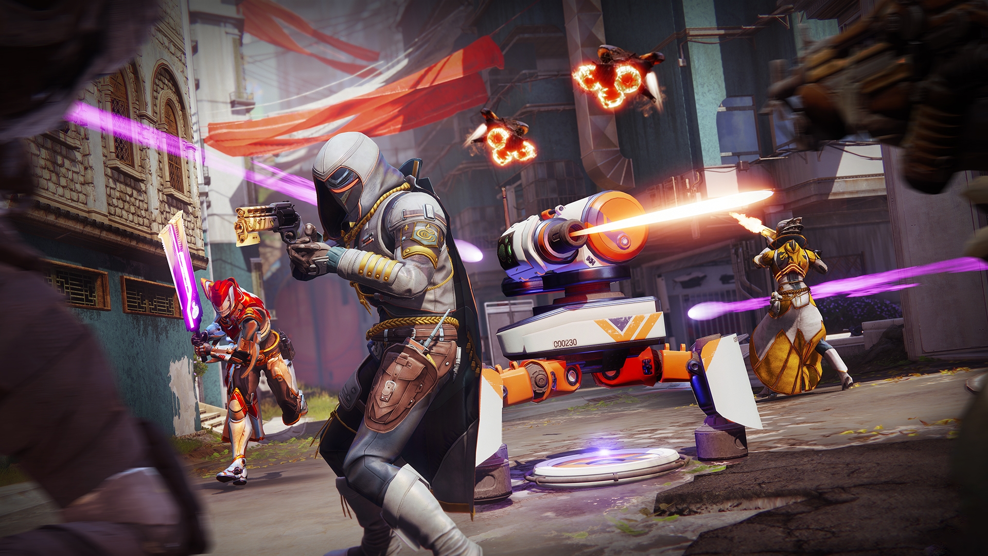 A group of guardians battle enemies in Midtown in the Onslaught mission