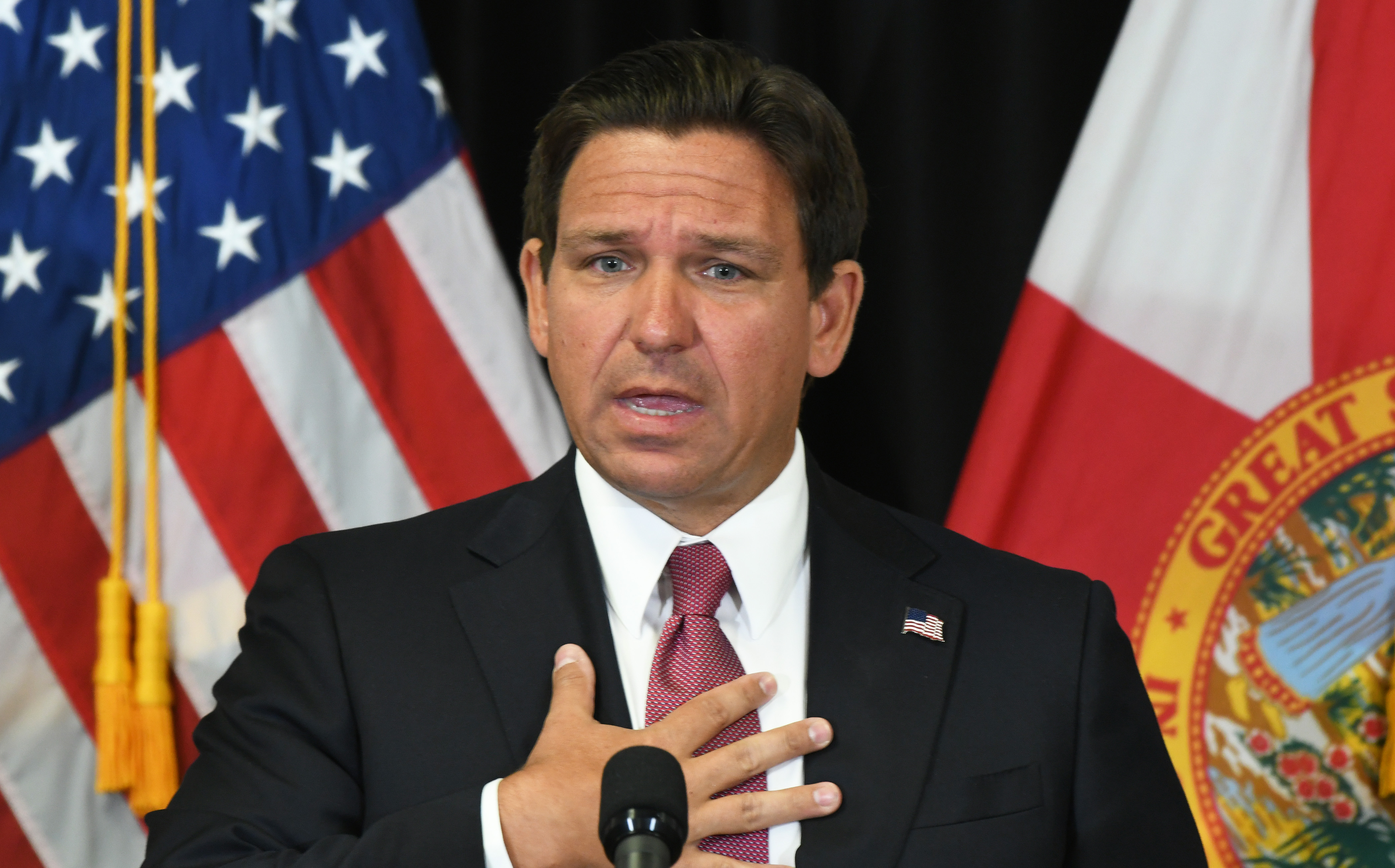 Florida Gov. Ron DeSantis speaks at a press conference in...