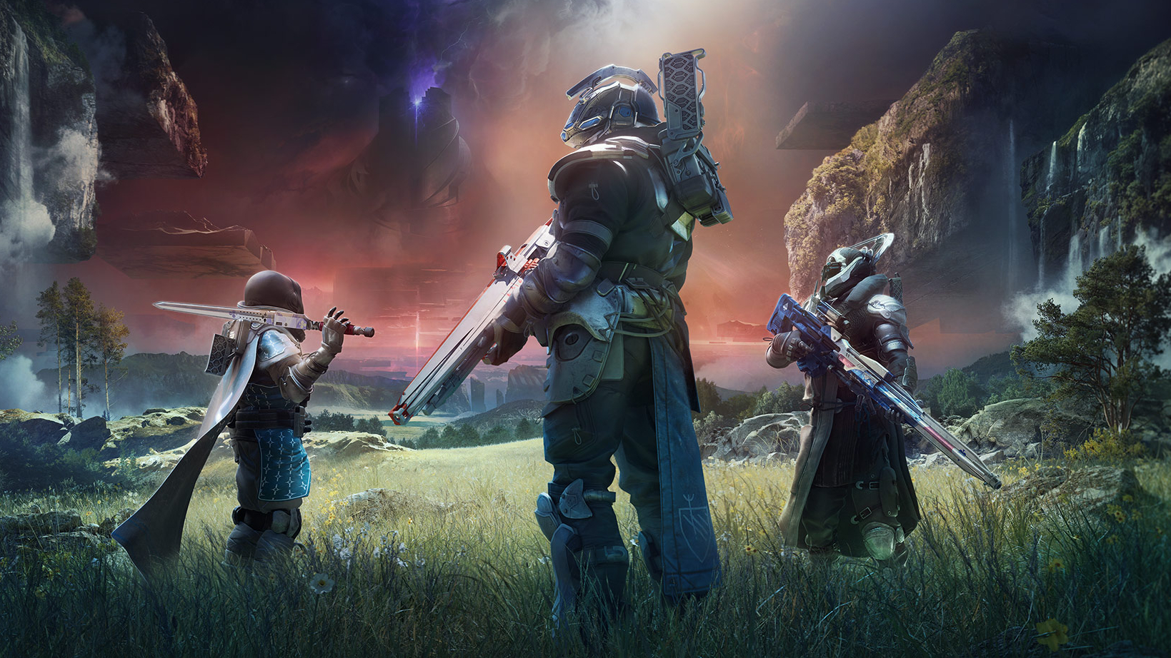 Three Guardians standing in a field in Destiny 2: The Final Shape