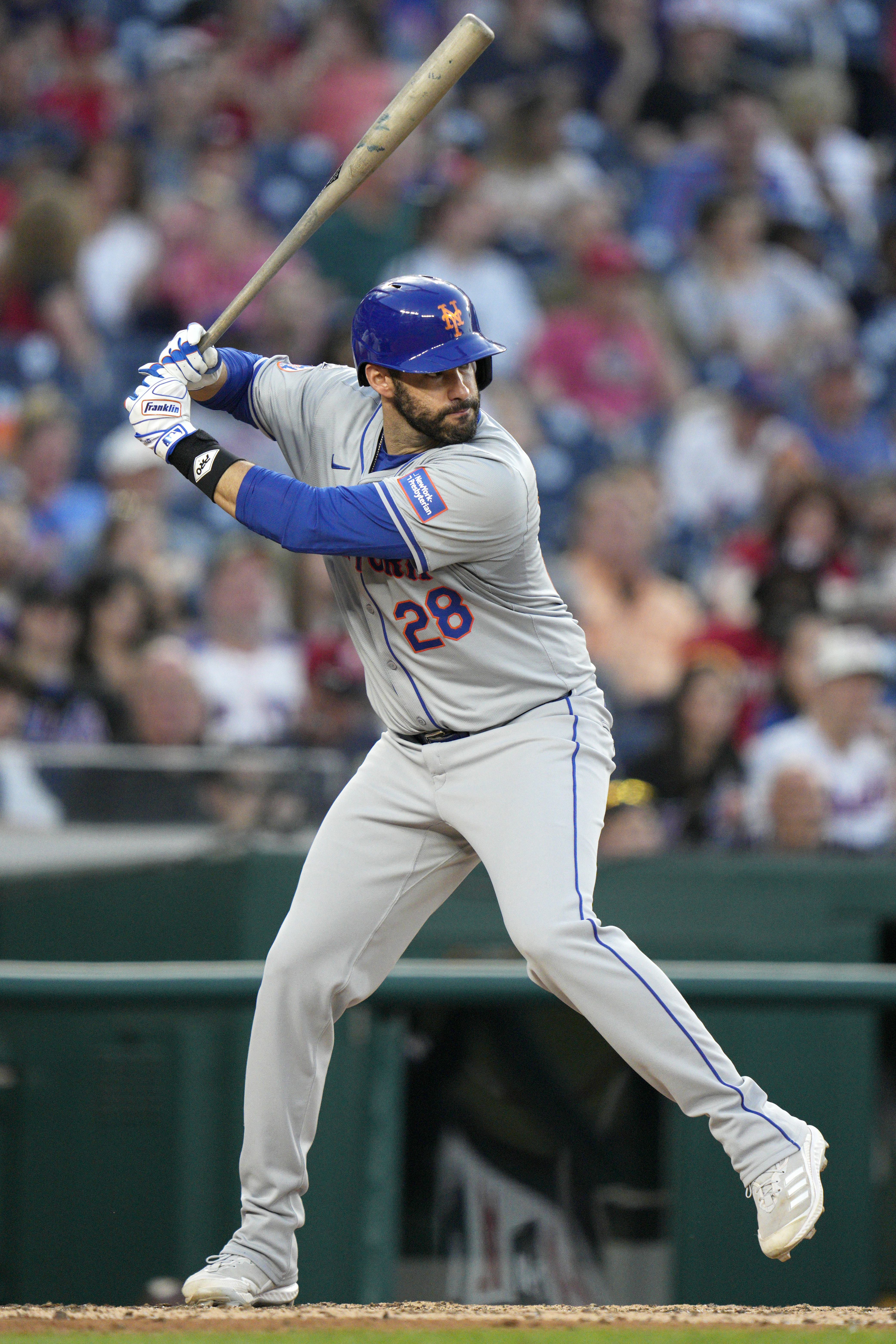 J.D. Martinez #28 of the New York Mets bats against the Washington Nationals during the fifth inning at Nationals Park on June 03, 2024 in Washington, DC.