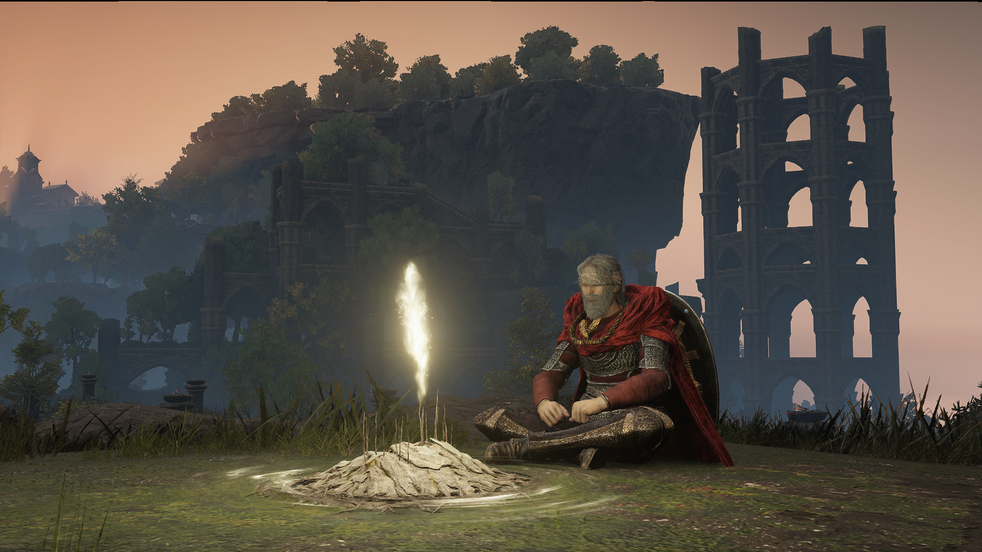 Elden Ring Shadow of the Erdtree player sitting at a Site of Grace