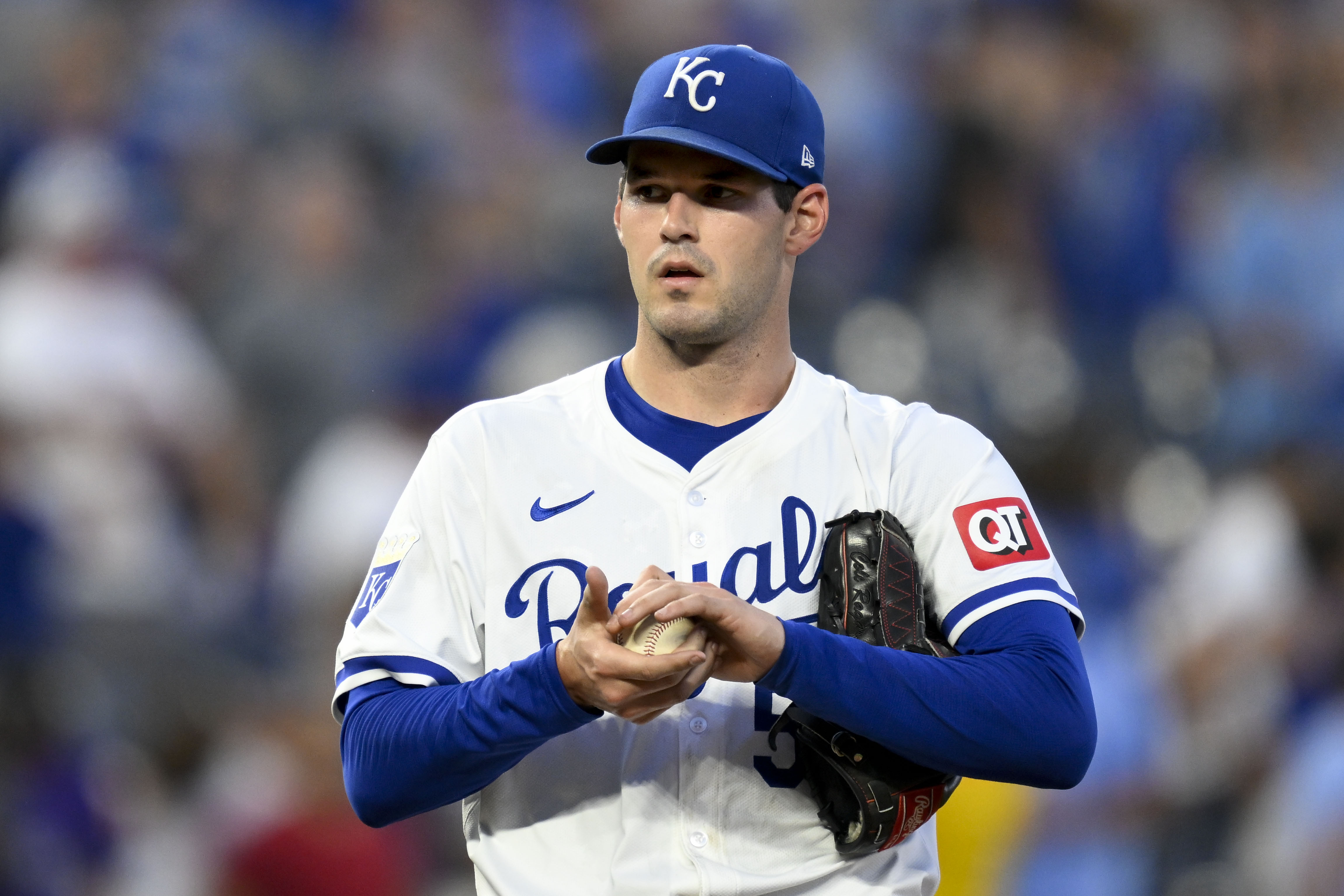 Cole Ragans of the Kansas City Royals on the mound against Miami Marlins in the sixth inning at Kauffman Stadium on June 24, 2024 in Kansas City, Missouri.