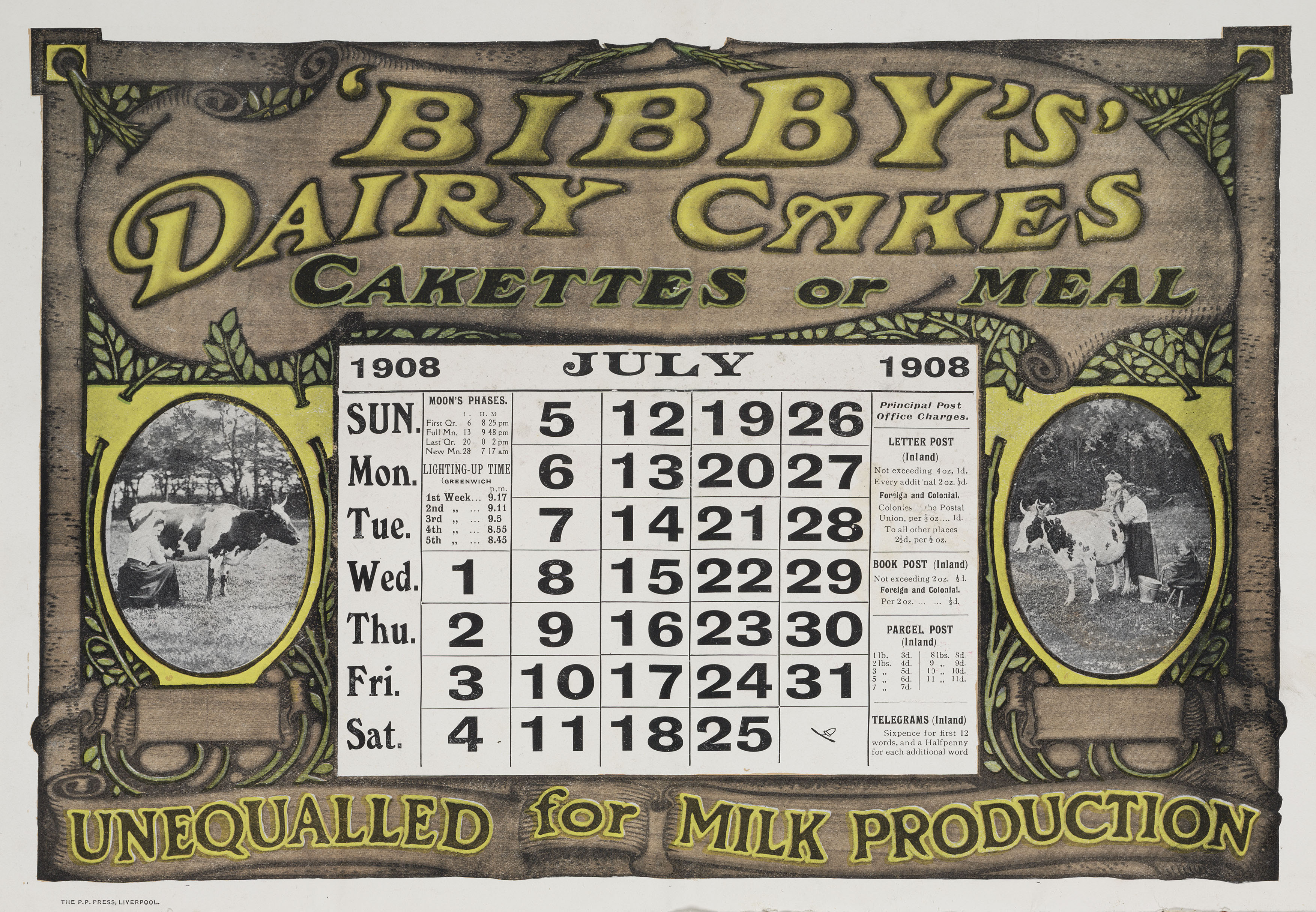 �Bibby�s Dairy Cakes�, calendar, 1908.