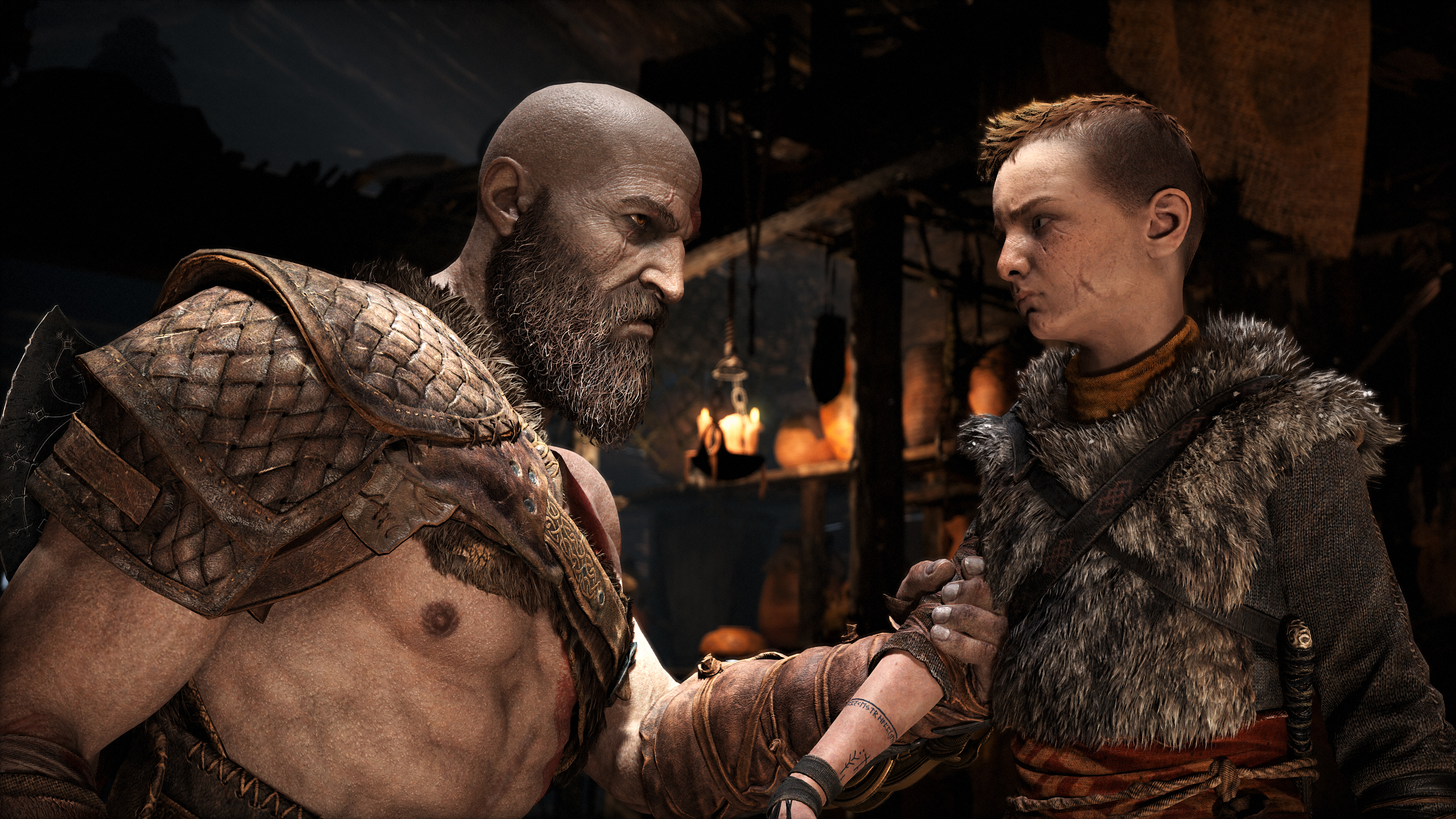 Kratos and Atreus have a moment in God of War on PC