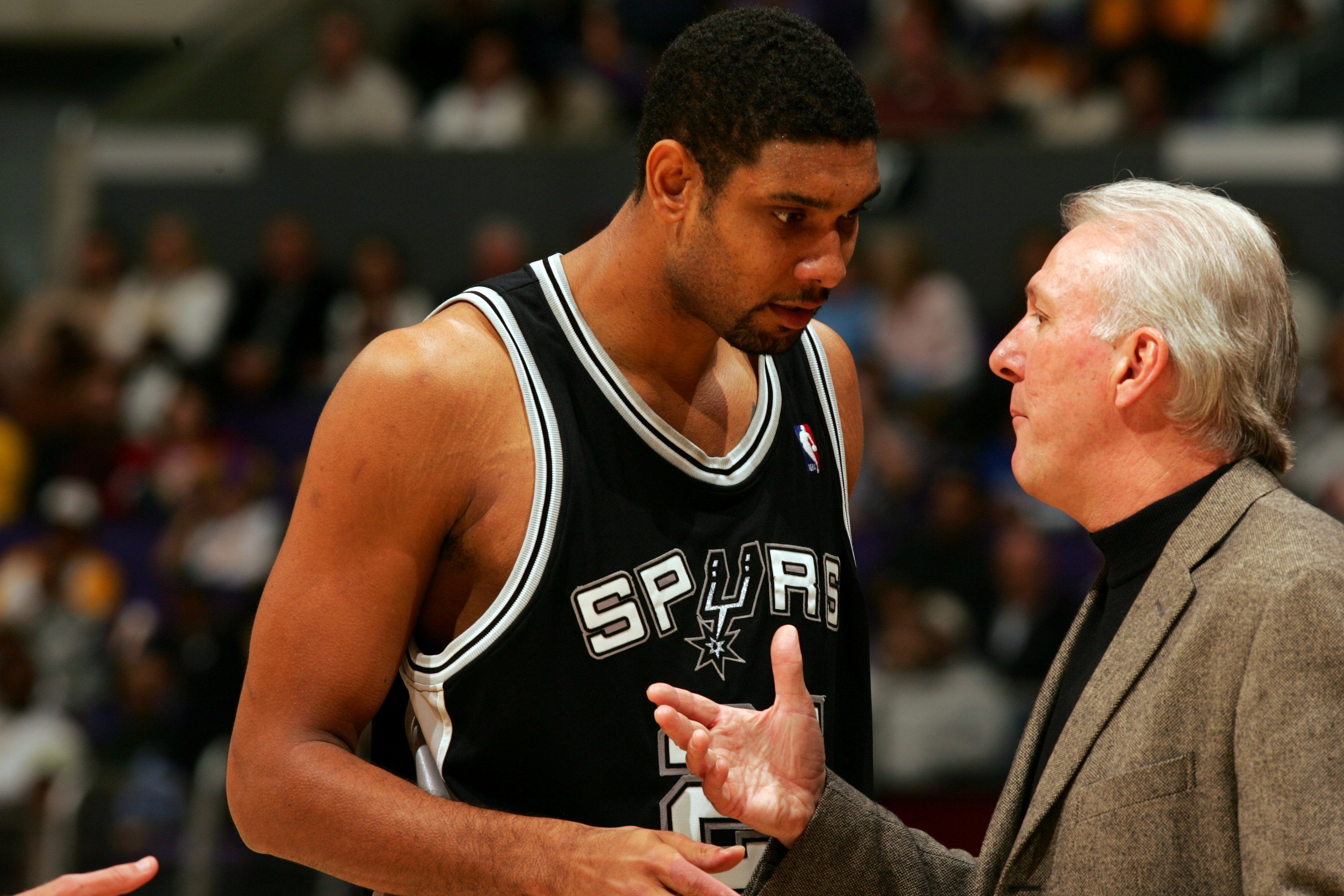 San Antonio Spurs Coach Gregg Popovich and Tim Duncan