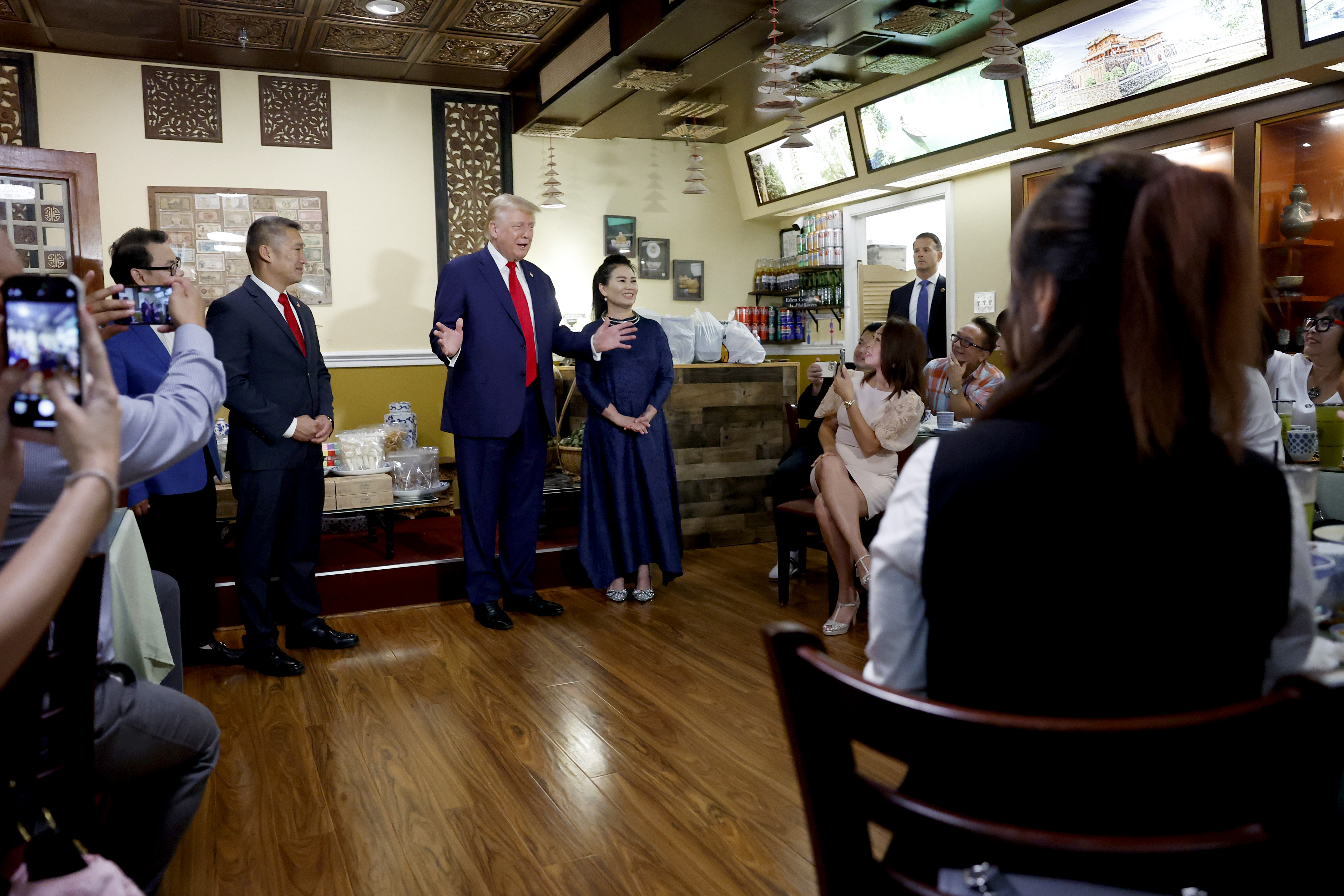 Republican Presidential Candidate Donald Trump Stops By Vietnamese Restaurant Falls Church, Virginia